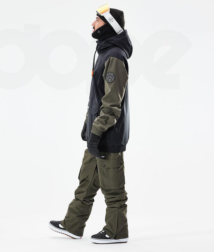 Black / Olive Men's Dope Wylie Snowboard Jackets | NZ_D1076
