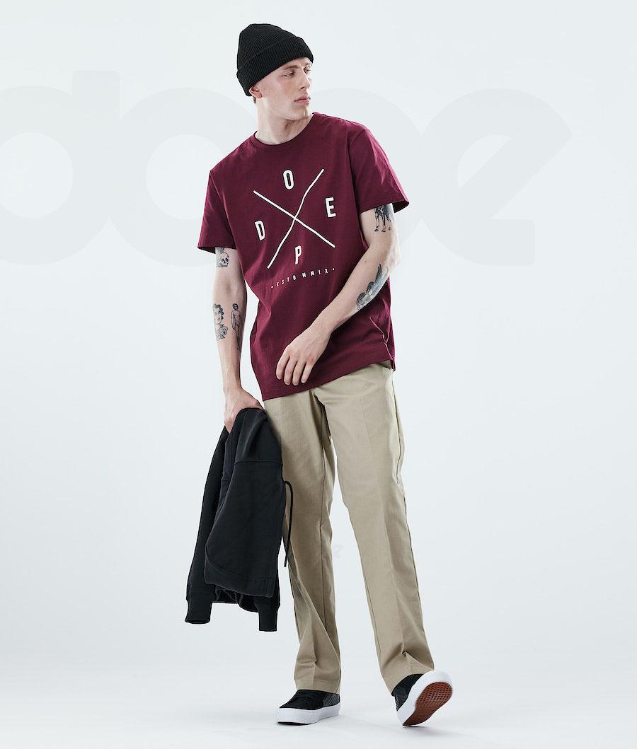Burgundy Men's Dope Daily T-shirts | NZ_D1636