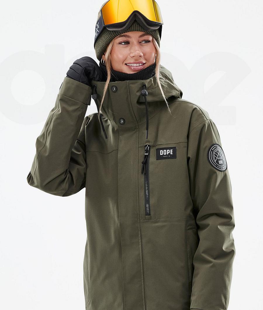 Olive Women's Dope Blizzard W Full Zip Snowboard Jackets | NZ_D1785