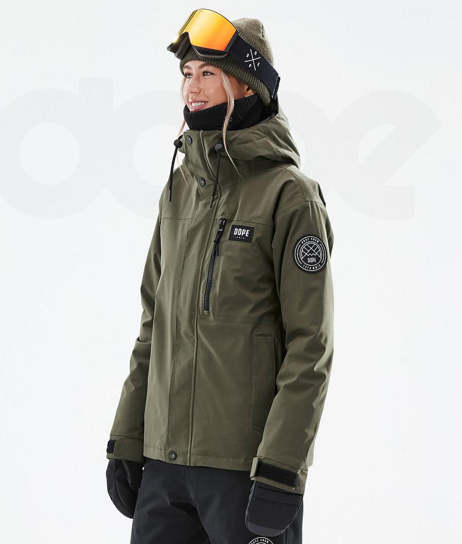 Olive Women\'s Dope Blizzard W Full Zip Ski Jackets | NZ_D2302