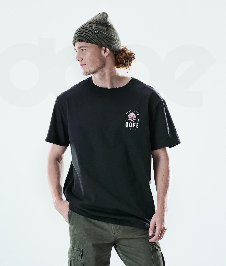 Rose Black Men's Dope Daily T-shirts | NZ_D2111