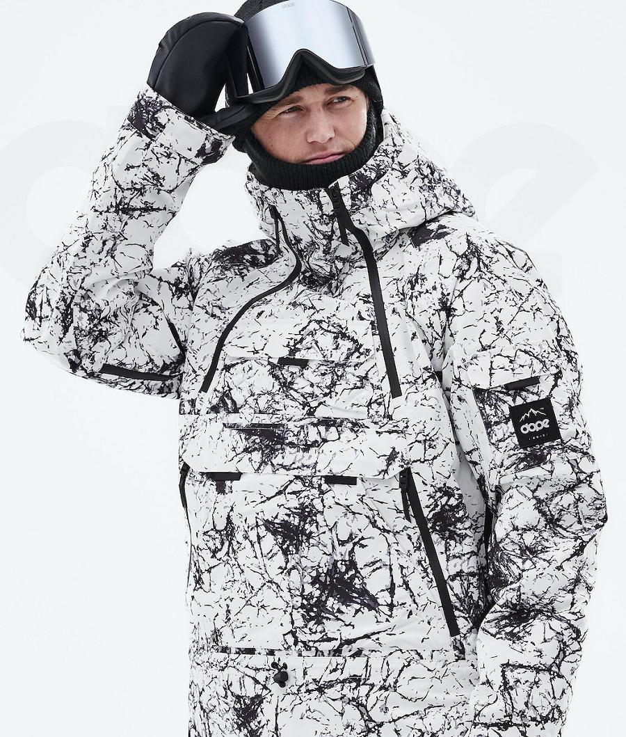 White / Black Men's Dope Akin 2021 Snowboard Jackets | NZ_D1006